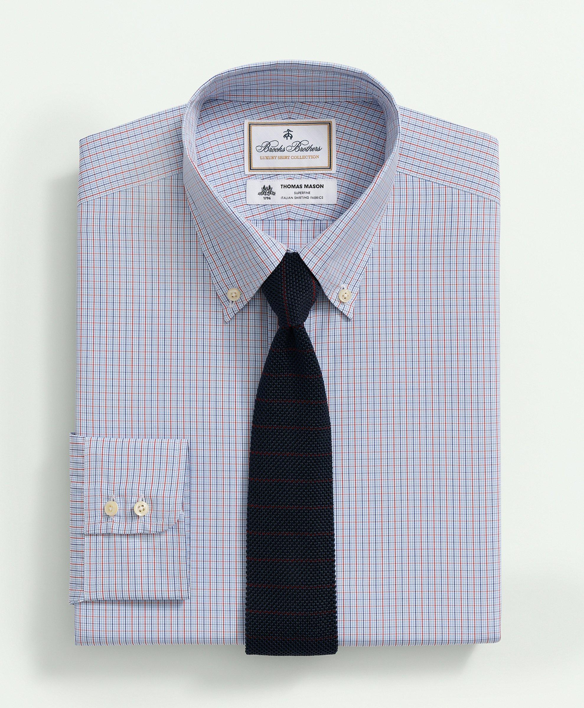 Thomas Mason Light Blue Glen Plaid Royal Oxford Shirt