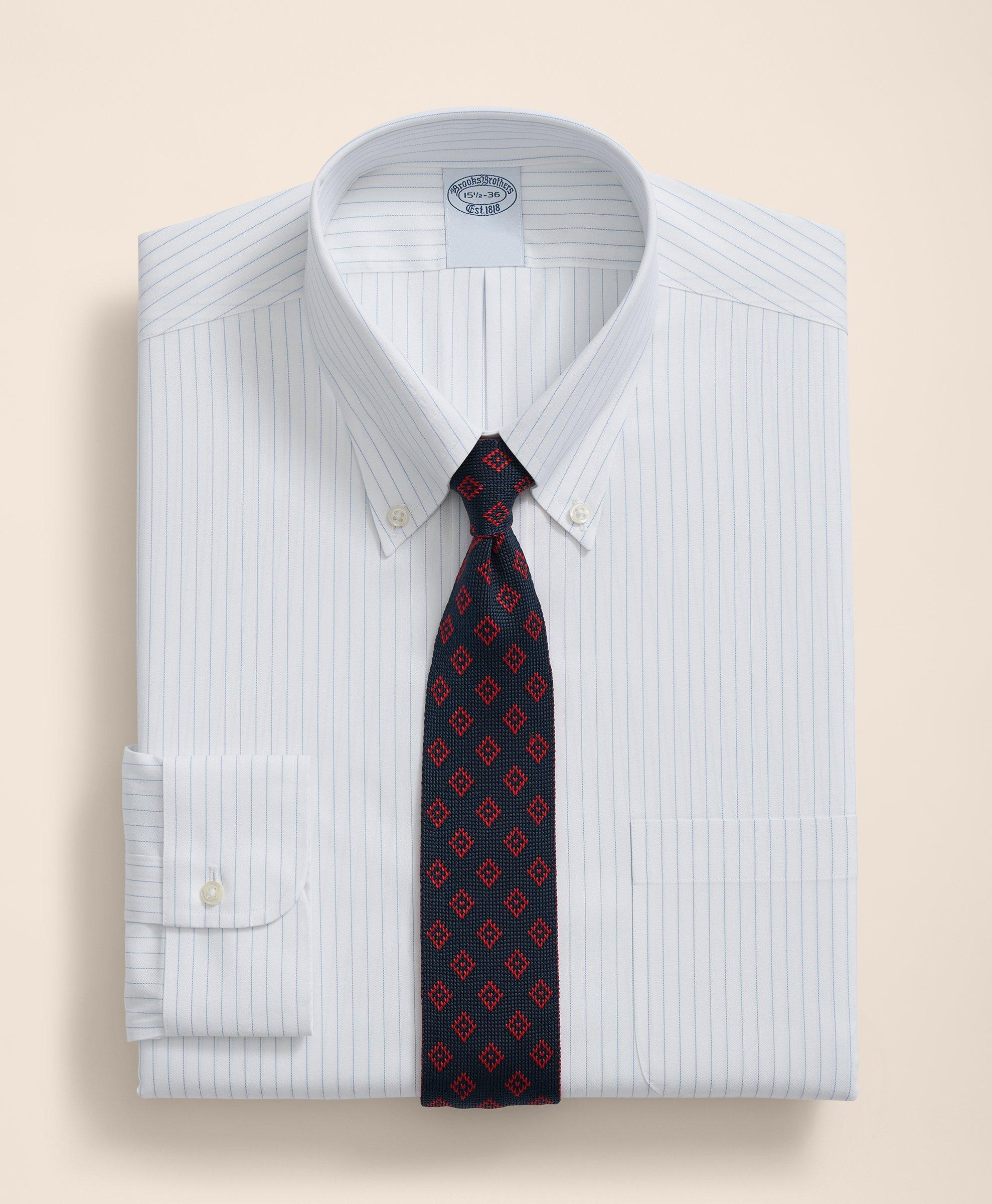 Brooks Brothers Madison Relaxed-fit Dress Shirt, Non-iron Mini Pinstripe | Light Blue | Size 14½ 34 In Turquoise