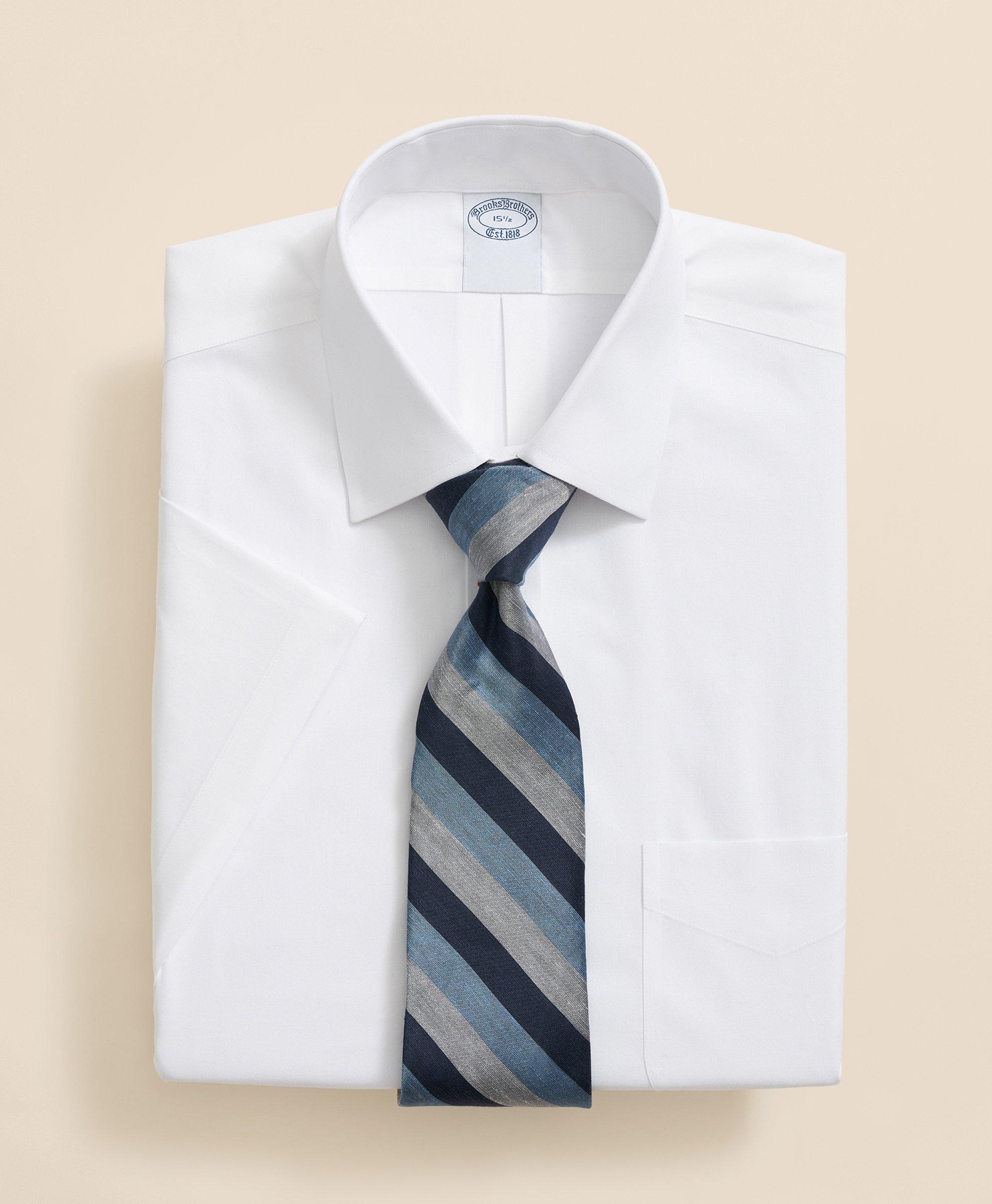 Brooks Brothers Stretch Supima Cotton Non-iron Ainsley Collar, Short-sleeve Dress Shirt In White