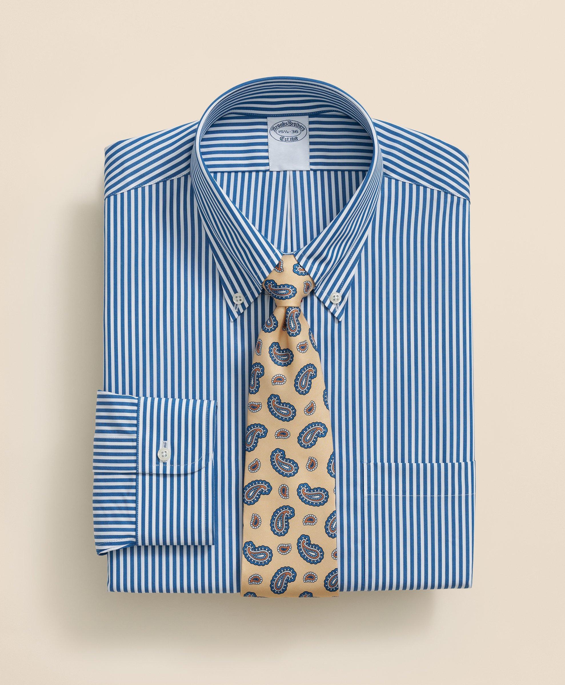 Brooks Brothers Regenerative Supima Cotton Polo Button Down Collar, Candy Stripe Dress Shirt In Bright Blue
