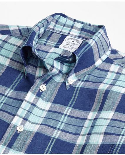 Regent Regular-Fit Sport Shirt, Blue Plaid Irish Linen, image 2