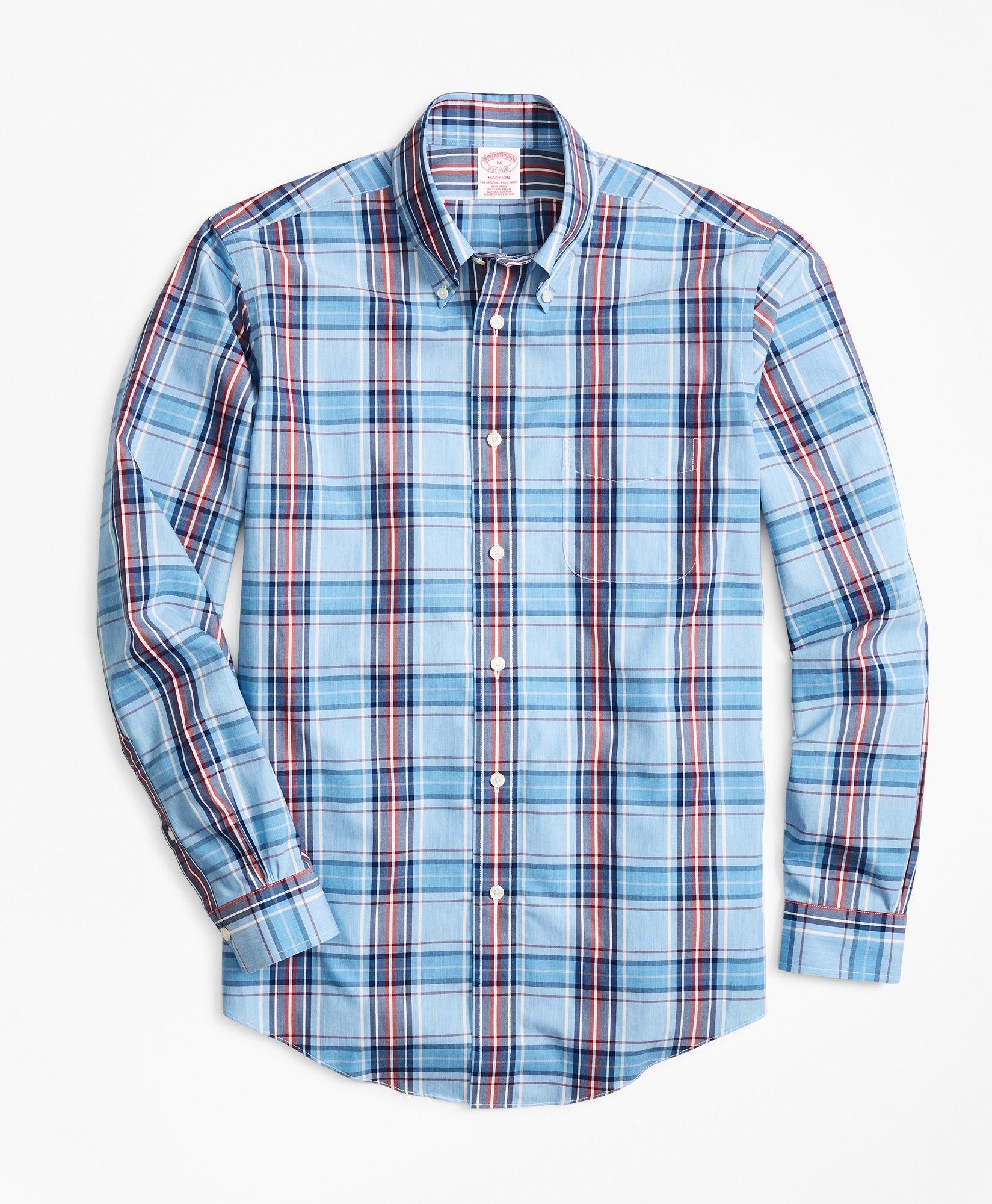 Madison Relaxed-Fit Sport Shirt, Non-Iron Blue and Red Plaid, image 1