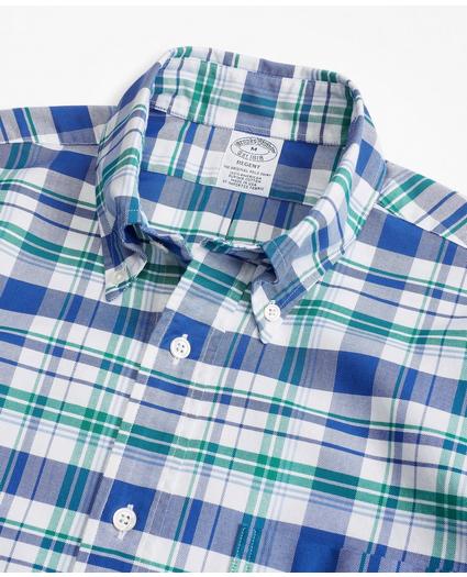 Regent Regular-Fit Oxford Blue and Green Plaid Sport Shirt, image 2