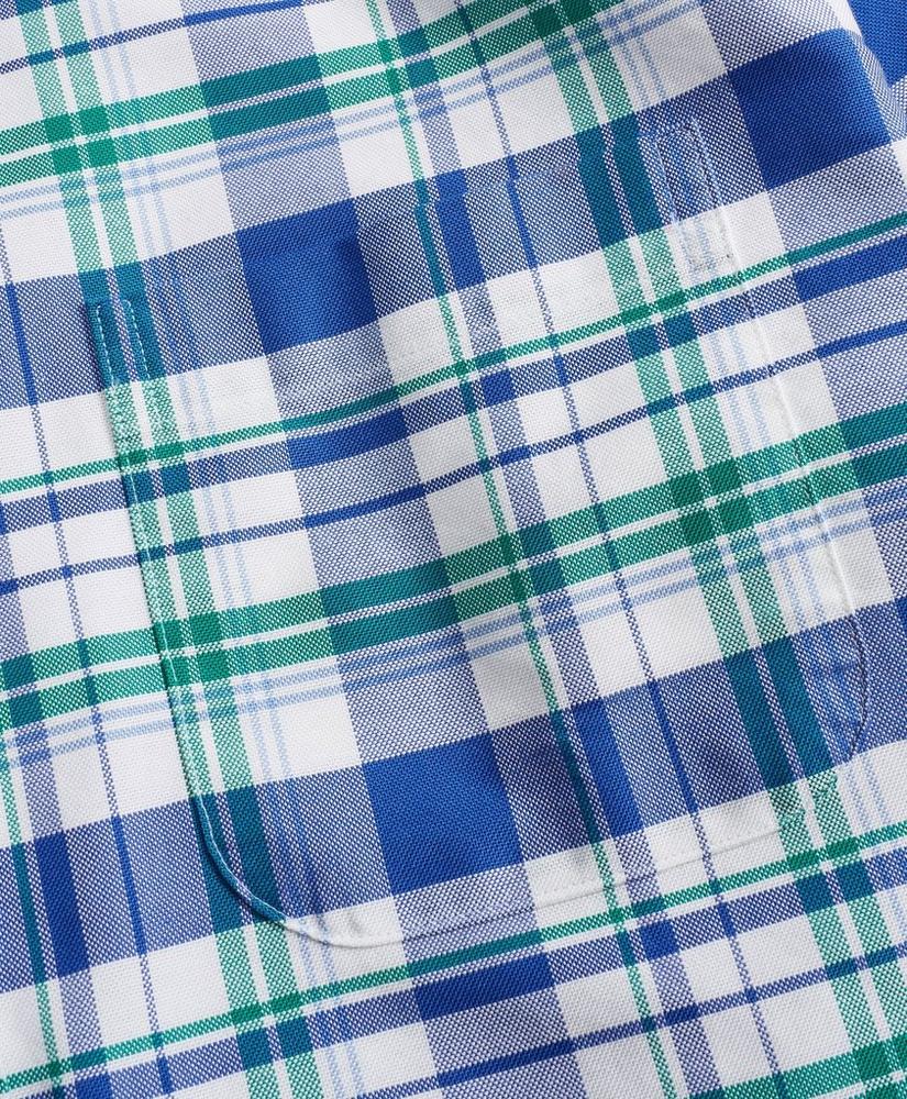 Regent Regular-Fit Oxford Blue and Green Plaid Sport Shirt, image 3