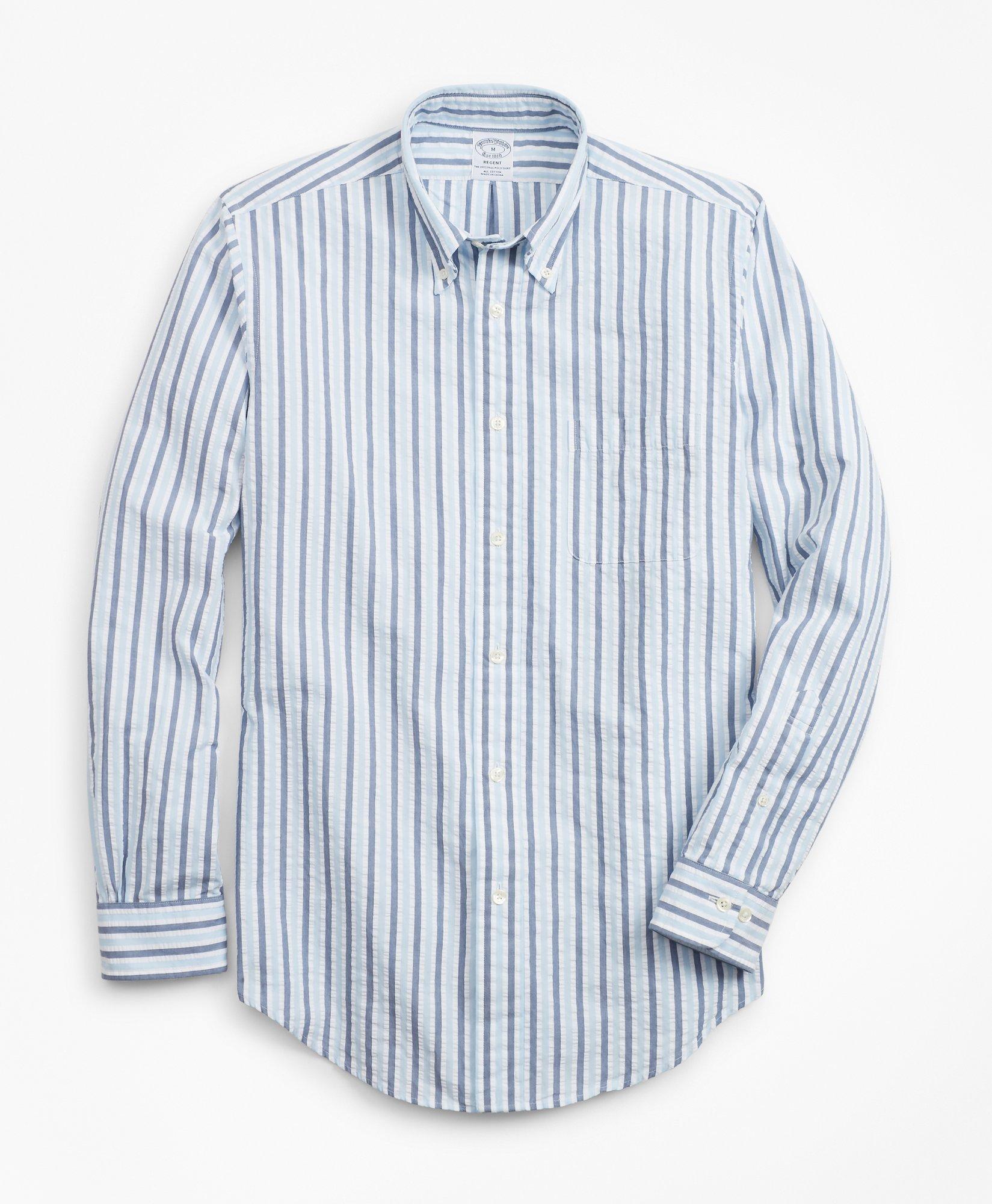 Regent Regular-Fit Sport Shirt, Bold Stripe Seersucker