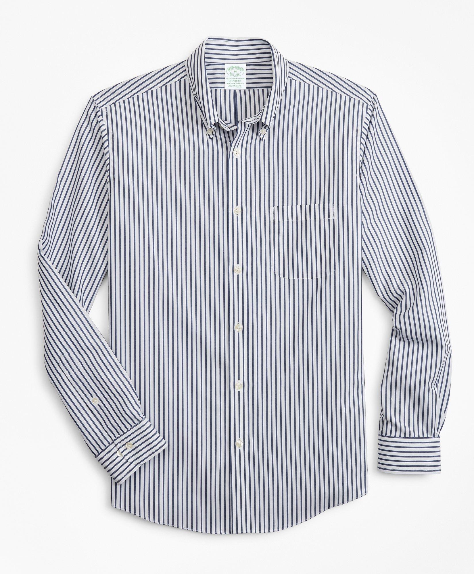 Stretch Milano Slim-Fit Sport Shirt, Non-Iron Candy Stripe, image 1