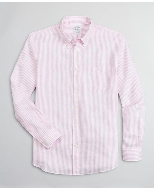 Brooks Brothers Shirt Salmon Irish Linen XL Light Pink Orange Regent MSRP $105