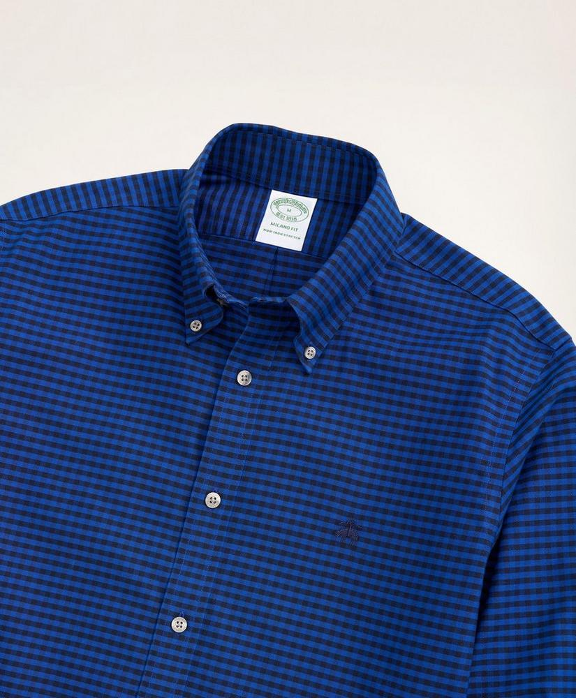 Stretch Milano Slim-Fit Sport Shirt, Non-Iron Gingham Oxford, image 2