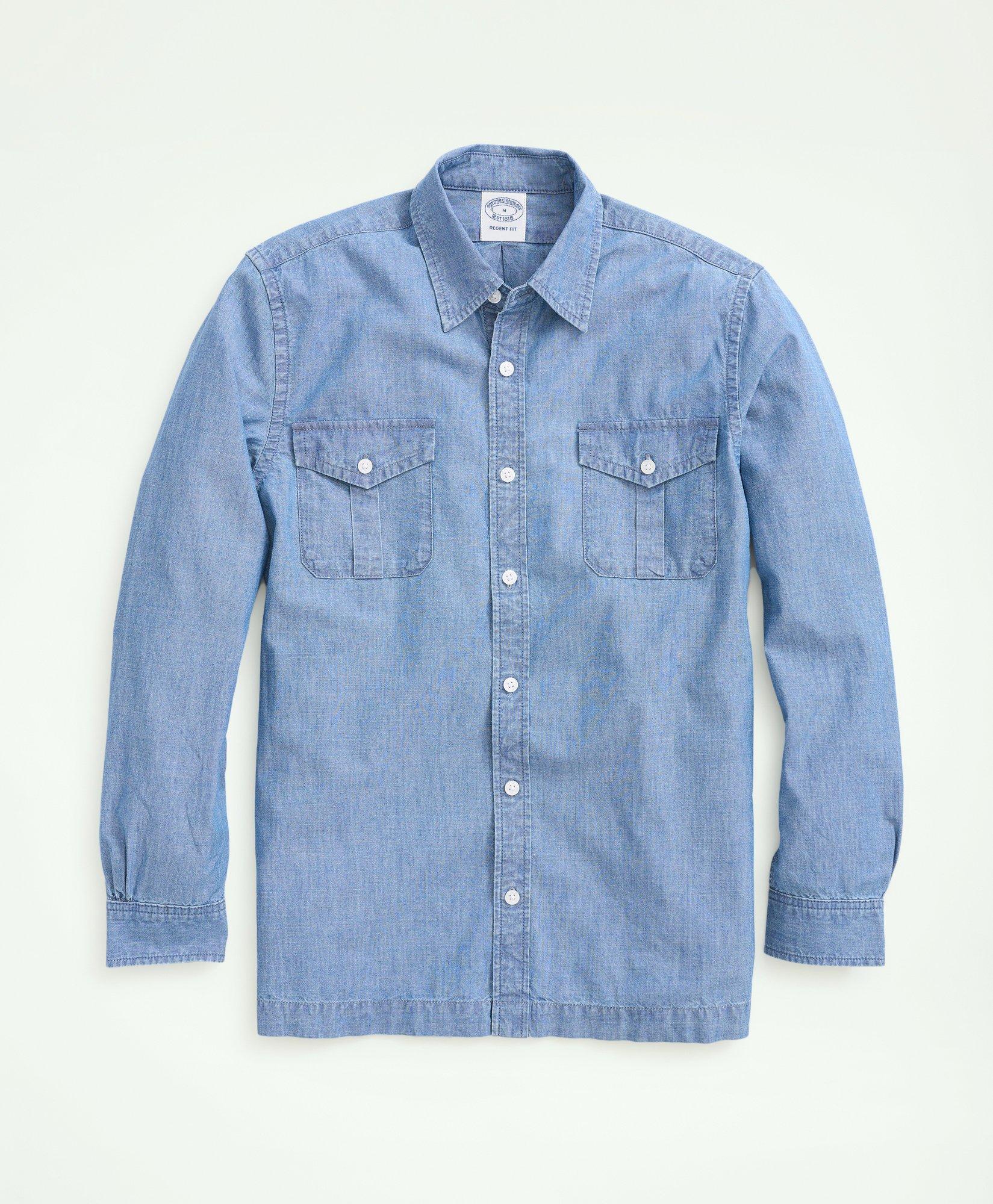 Relaxed Cotton Chambray Military Shirt