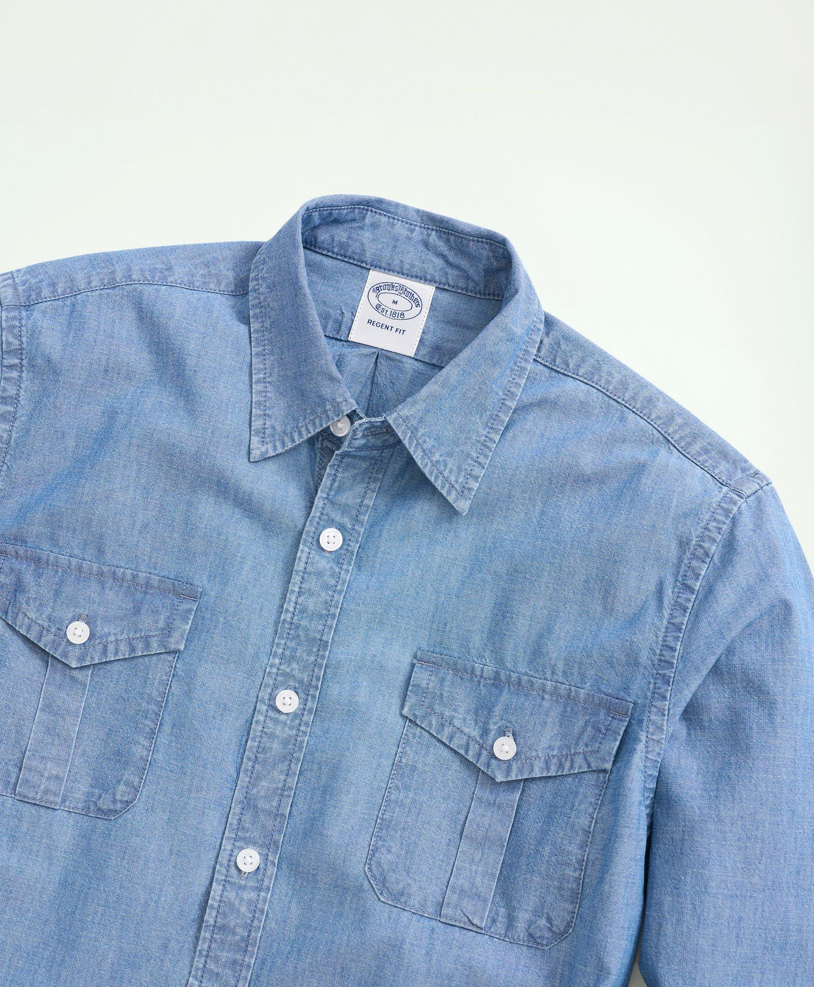 Relaxed Cotton Chambray Military Shirt