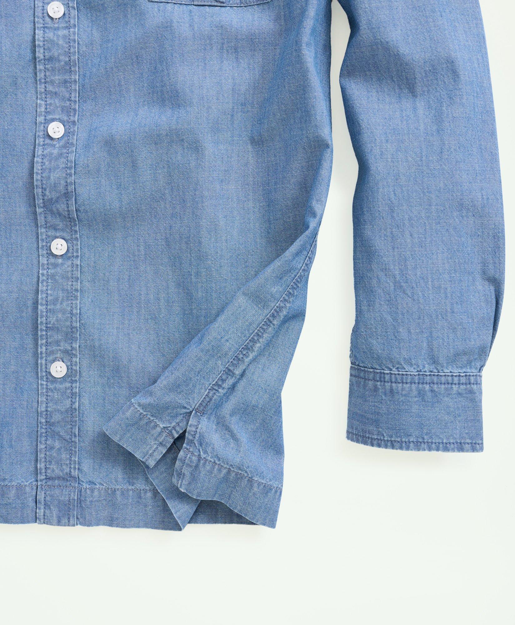 Relaxed Cotton Chambray Military Shirt