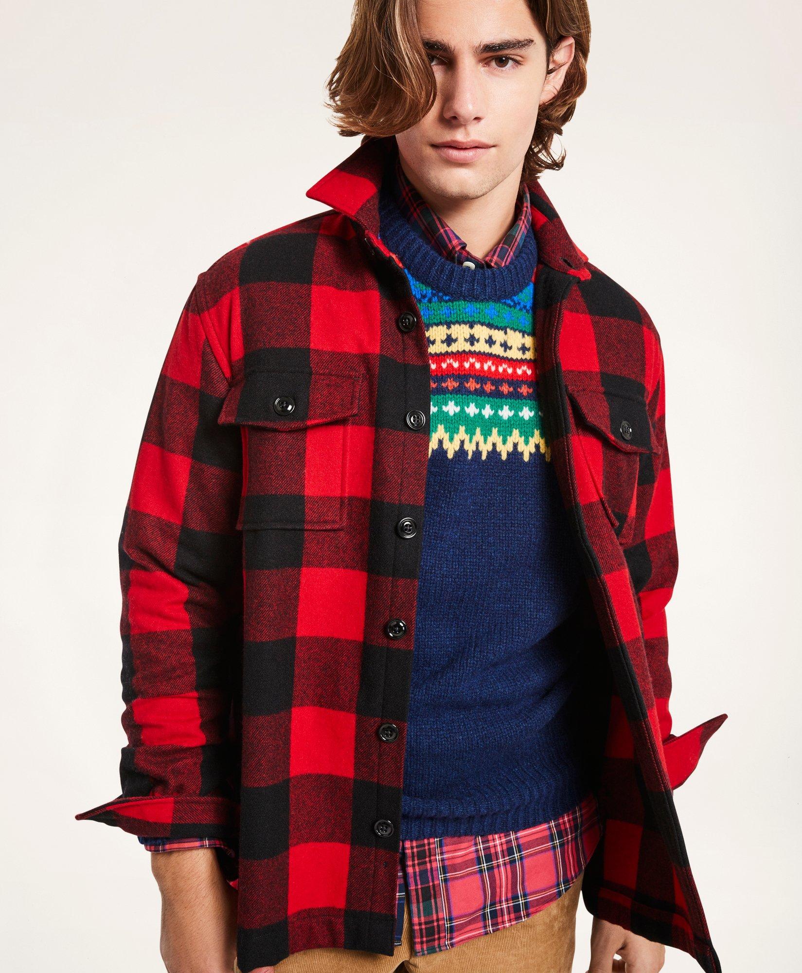 Wool-Blend Buffalo Check Shirt Jacket