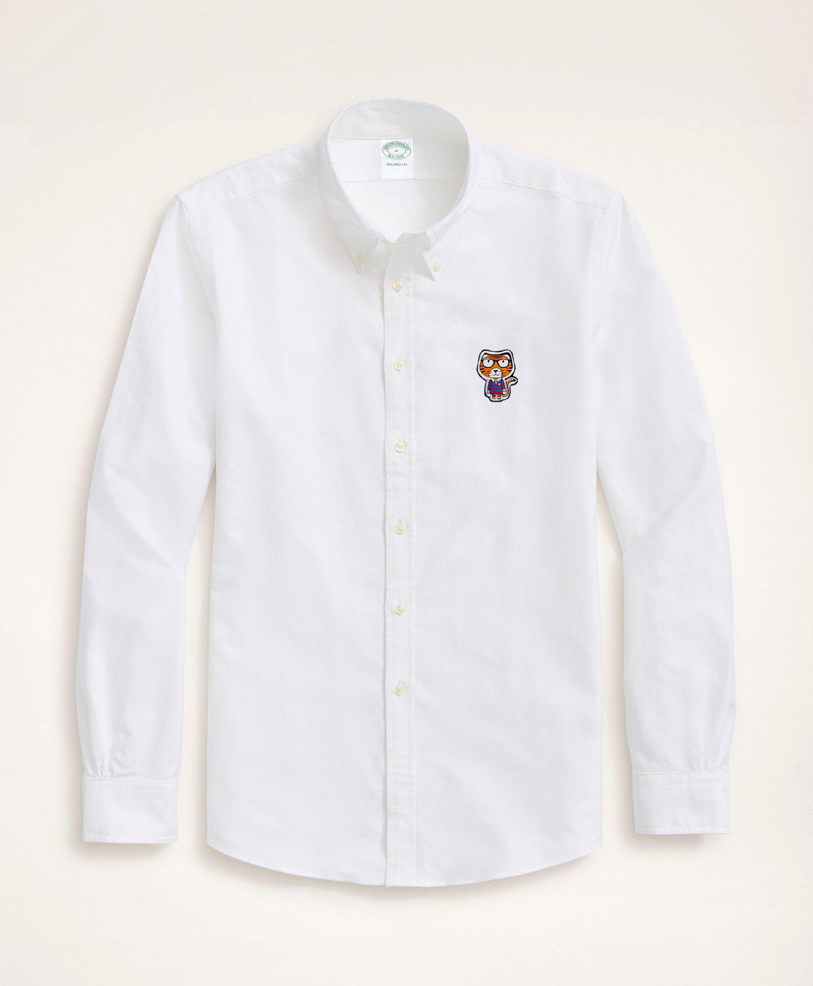 Boys Poplin Button-Up Dress Shirt with Tiger Collar