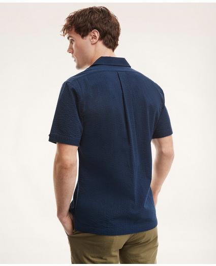Regent Regular-Fit Sport Shirt, Camp Collar Short-Sleeve Seersucker, image 4