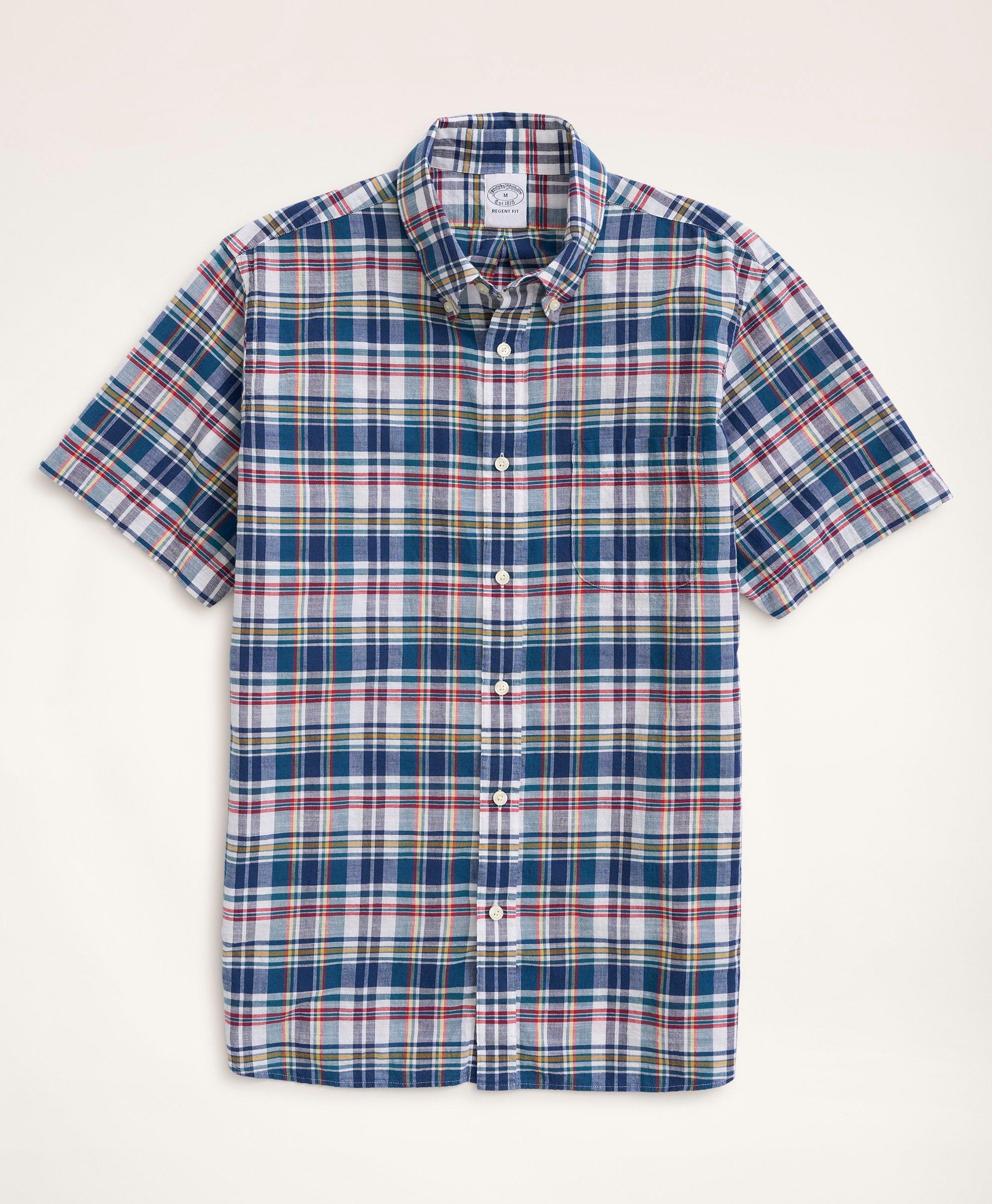 Mens madras shirts short on sale sleeve