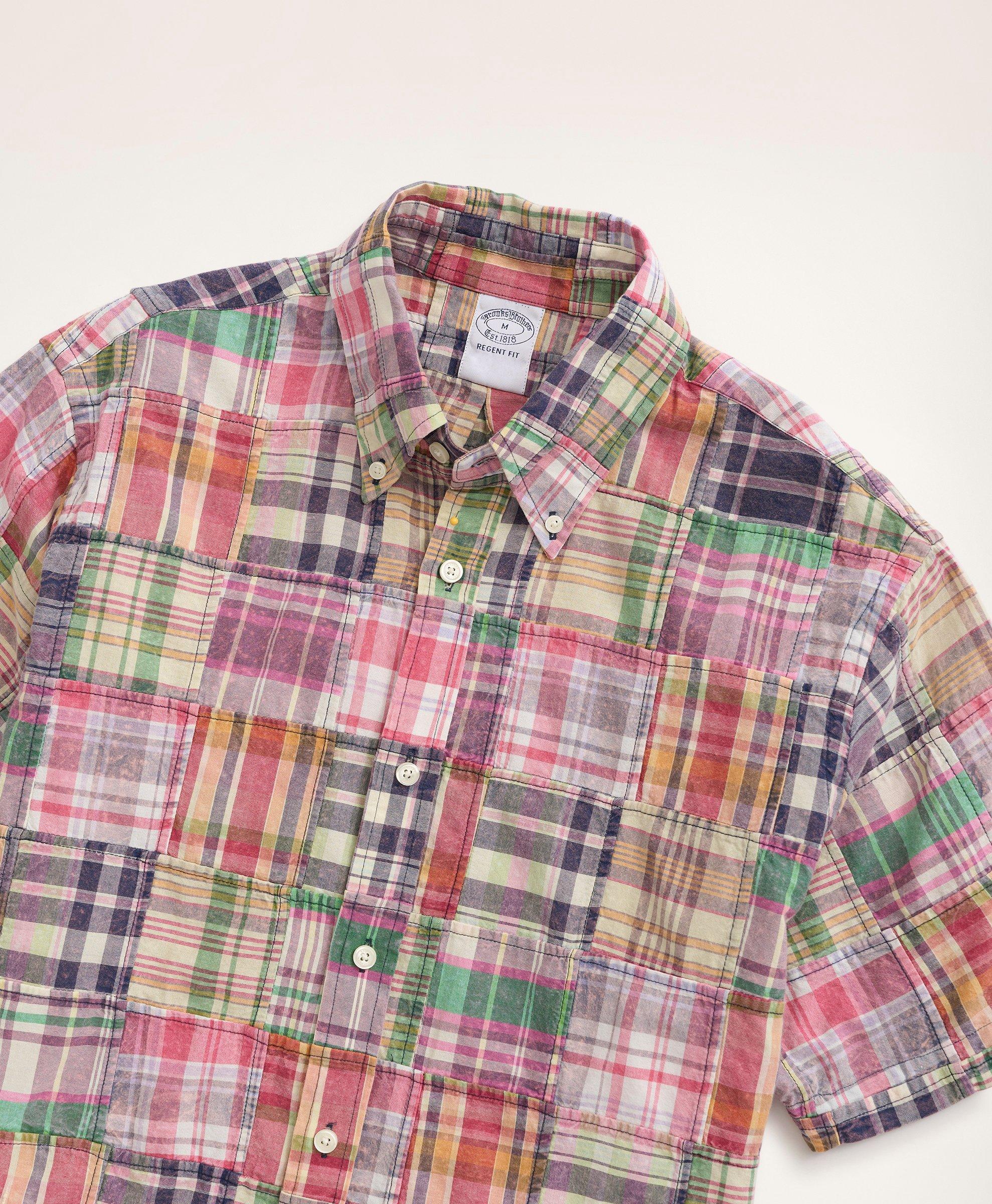 Regent Regular-Fit Sport Shirt, Short-Sleeve Patchwork Madras