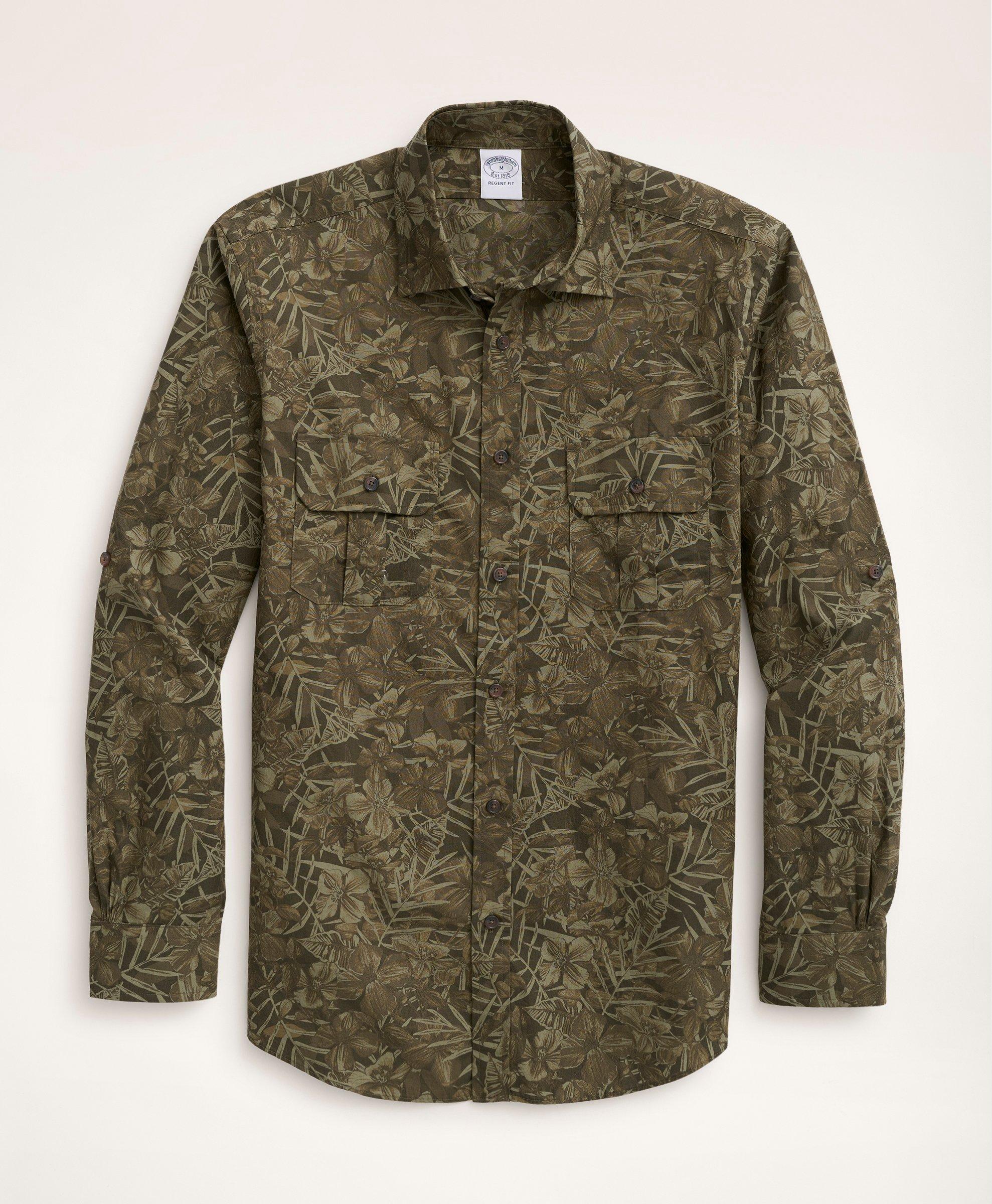 Regent Regular-Fit Sport Shirt, Floral Camouflage Print