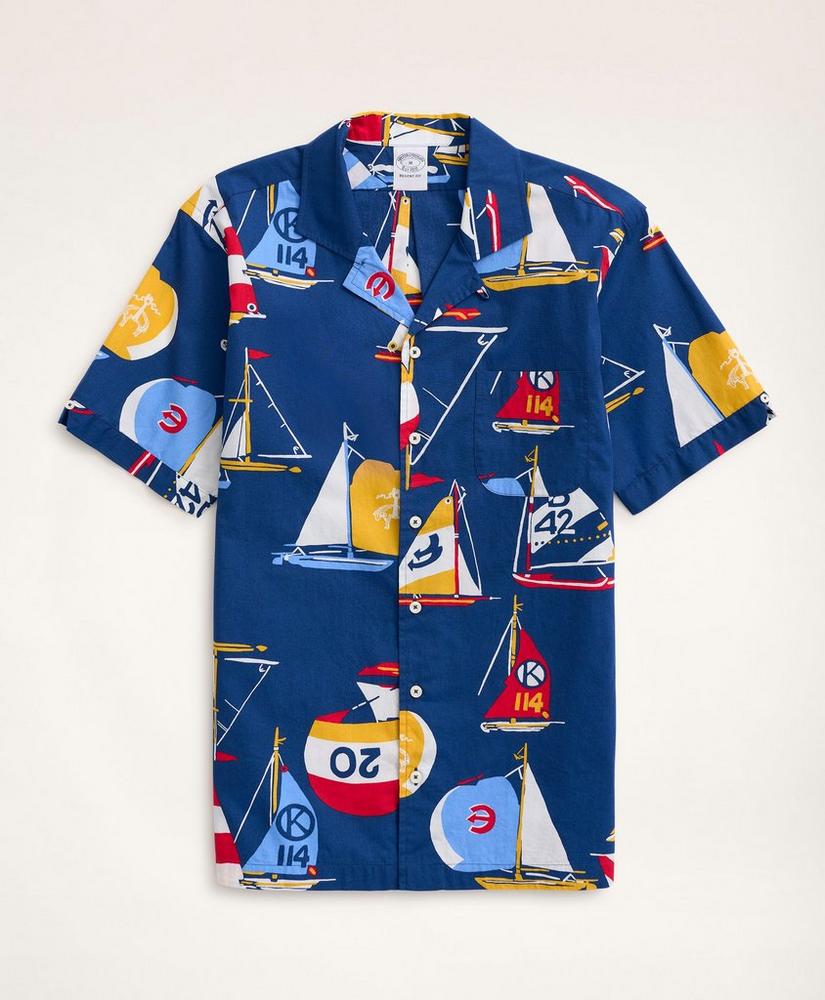Regent Regular-Fit Camp Collar Poplin Short-Sleeve Shirt Sailboat, image 1