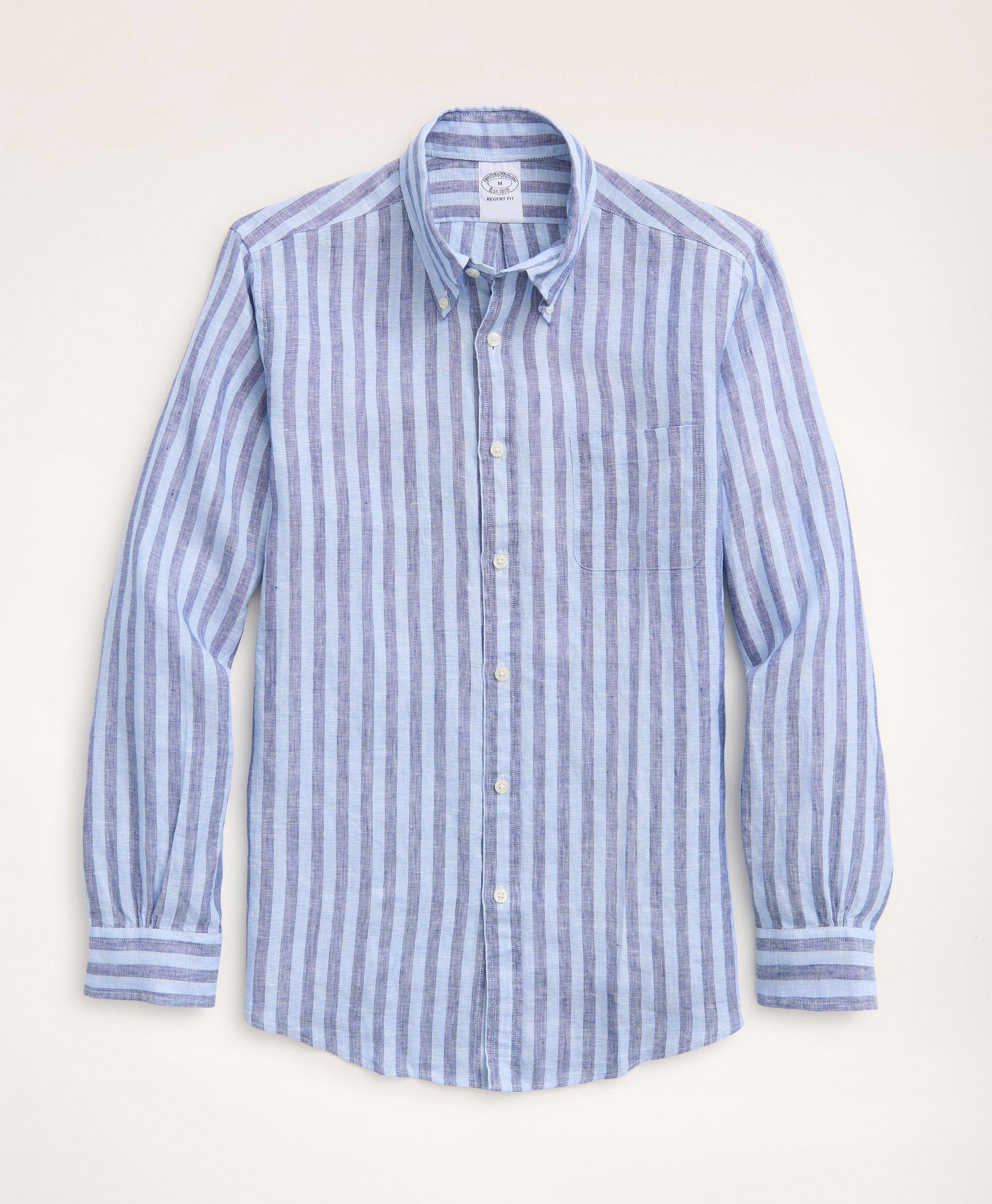 Regent Regular-Fit Sport Shirt, Irish Linen Wide Stripe, image 1