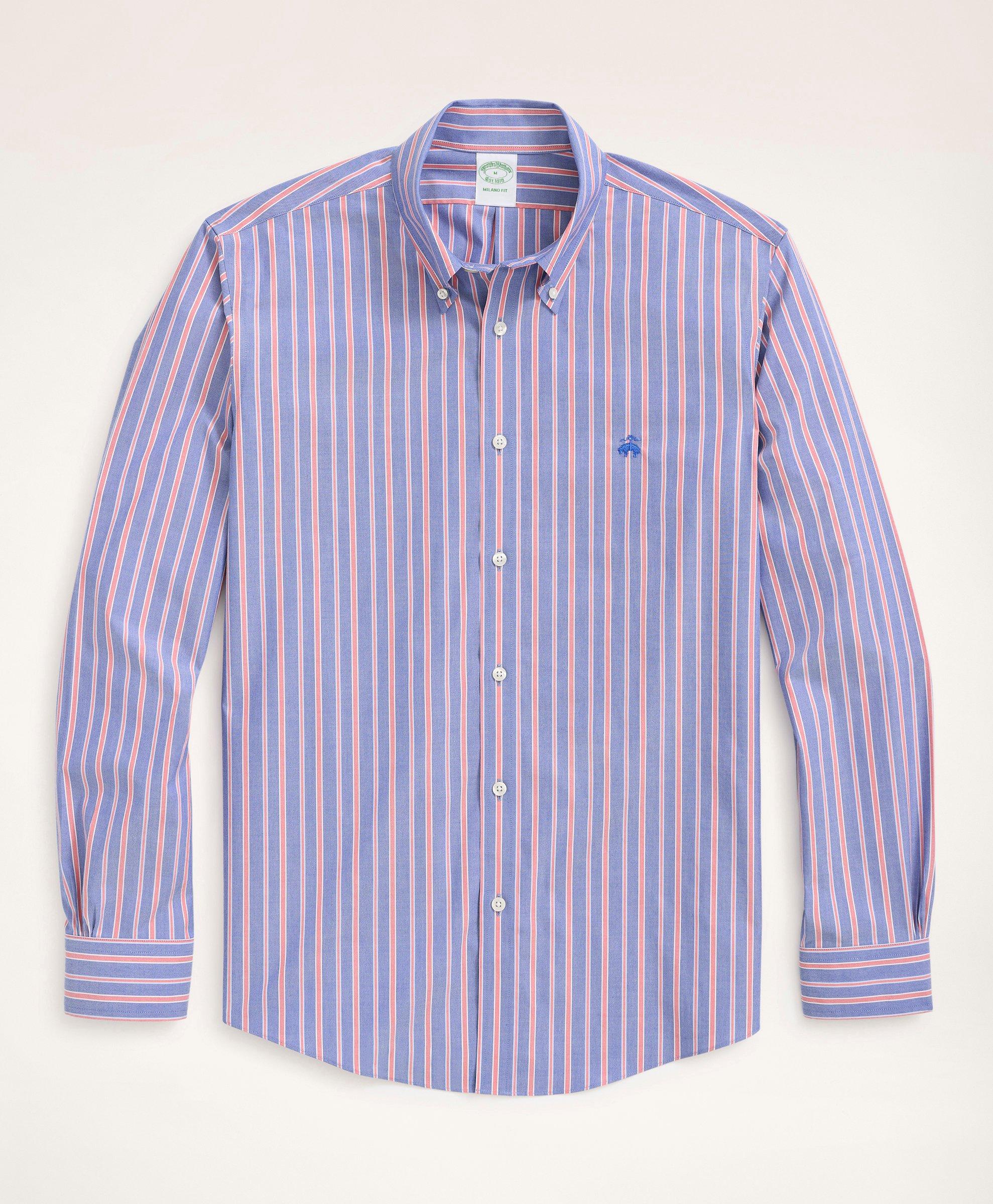 Stretch Milano Slim-Fit Sport Shirt, Non-Iron Stripe 