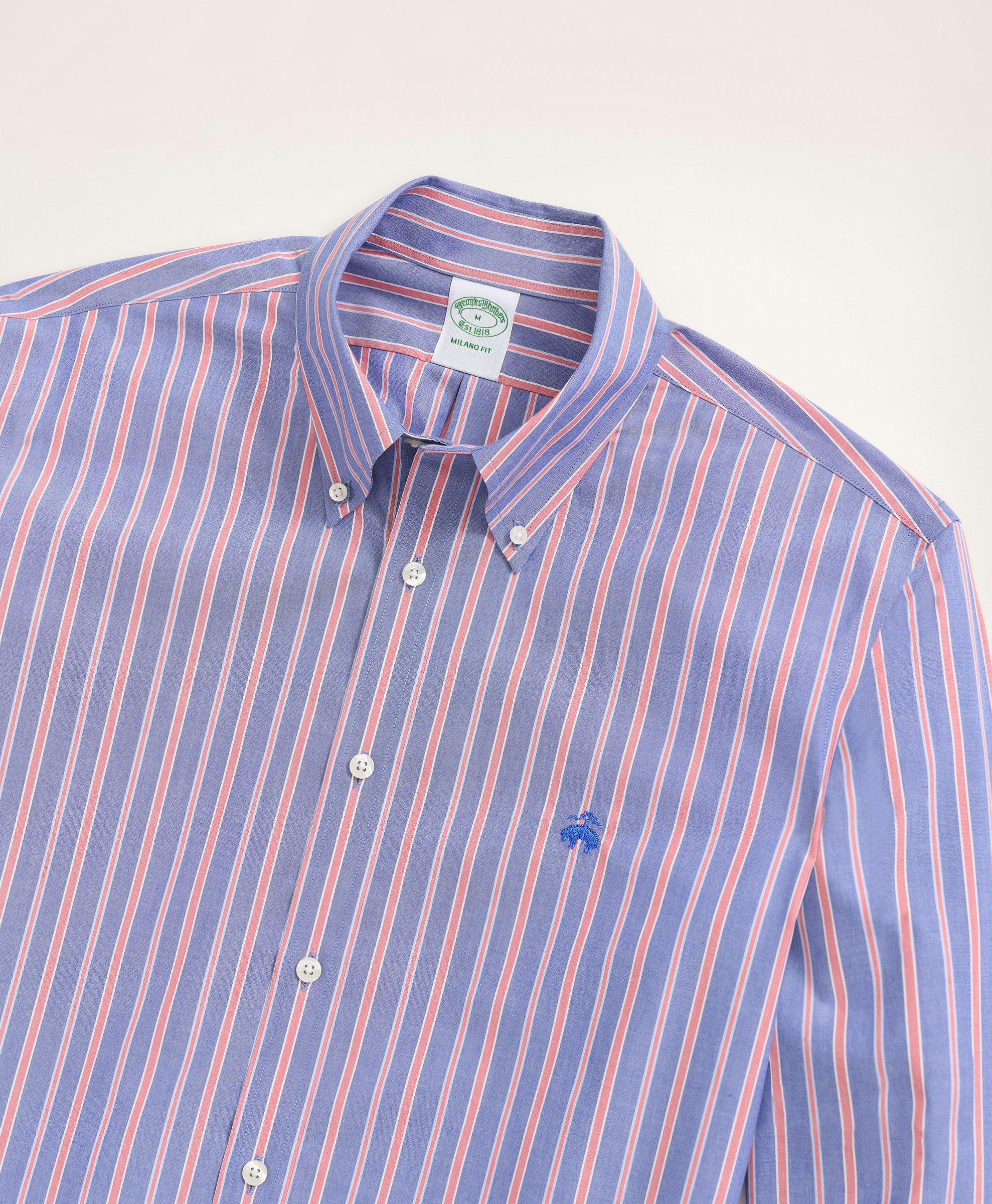 Stretch Milano Slim-Fit Sport Shirt, Non-Iron Stripe 