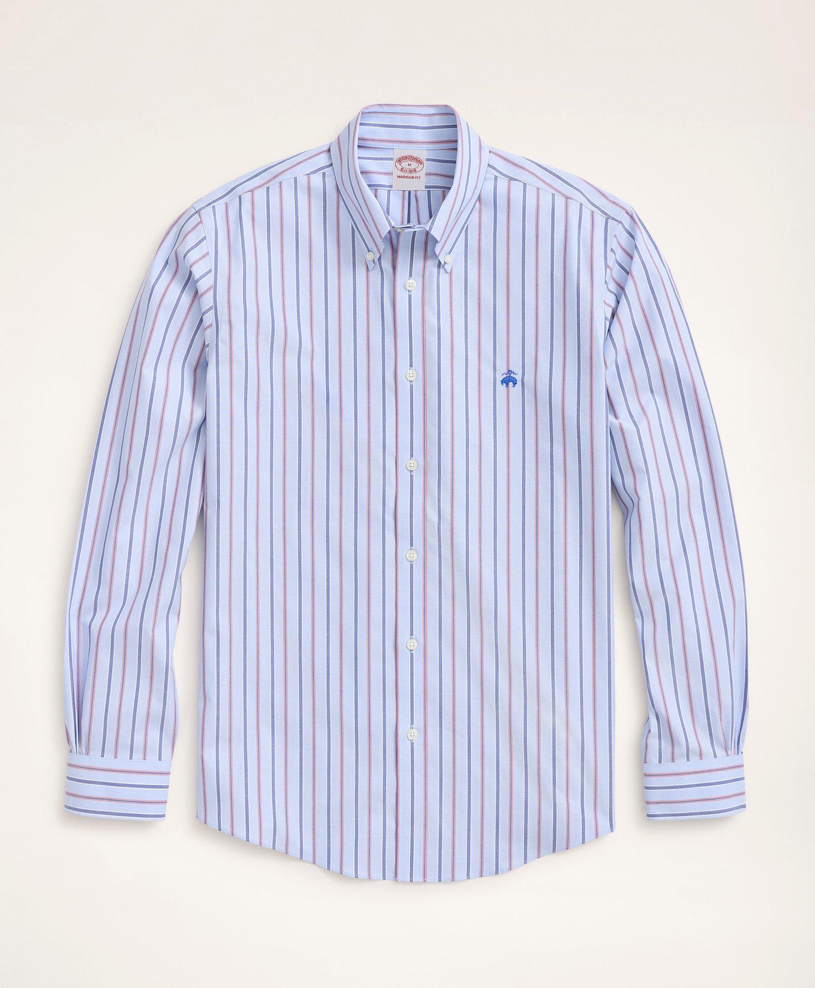 Brooks Brothers X MagnaReady Stretch Long Sleeve Blue and White Stripe