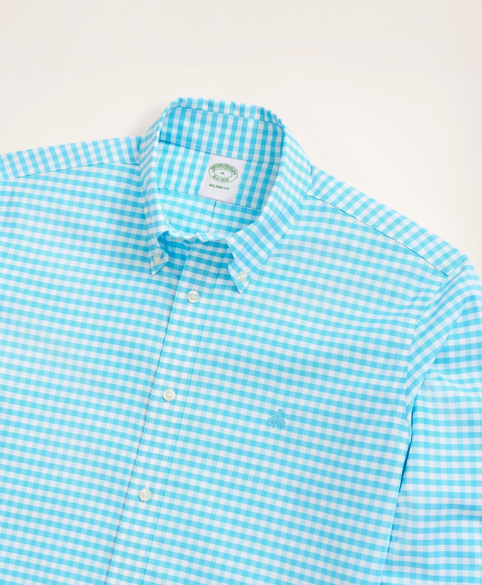 Stretch Milano Slim-Fit Sport Shirt, Non-Iron Gingham Oxford