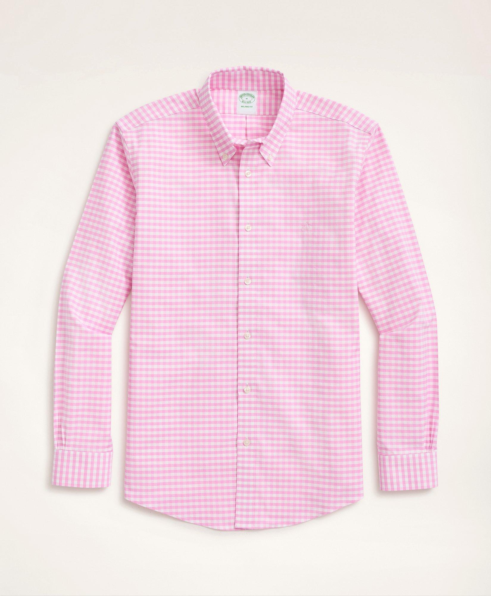 Stretch Milano Slim-Fit Sport Shirt, Non-Iron Gingham Oxford, image 1