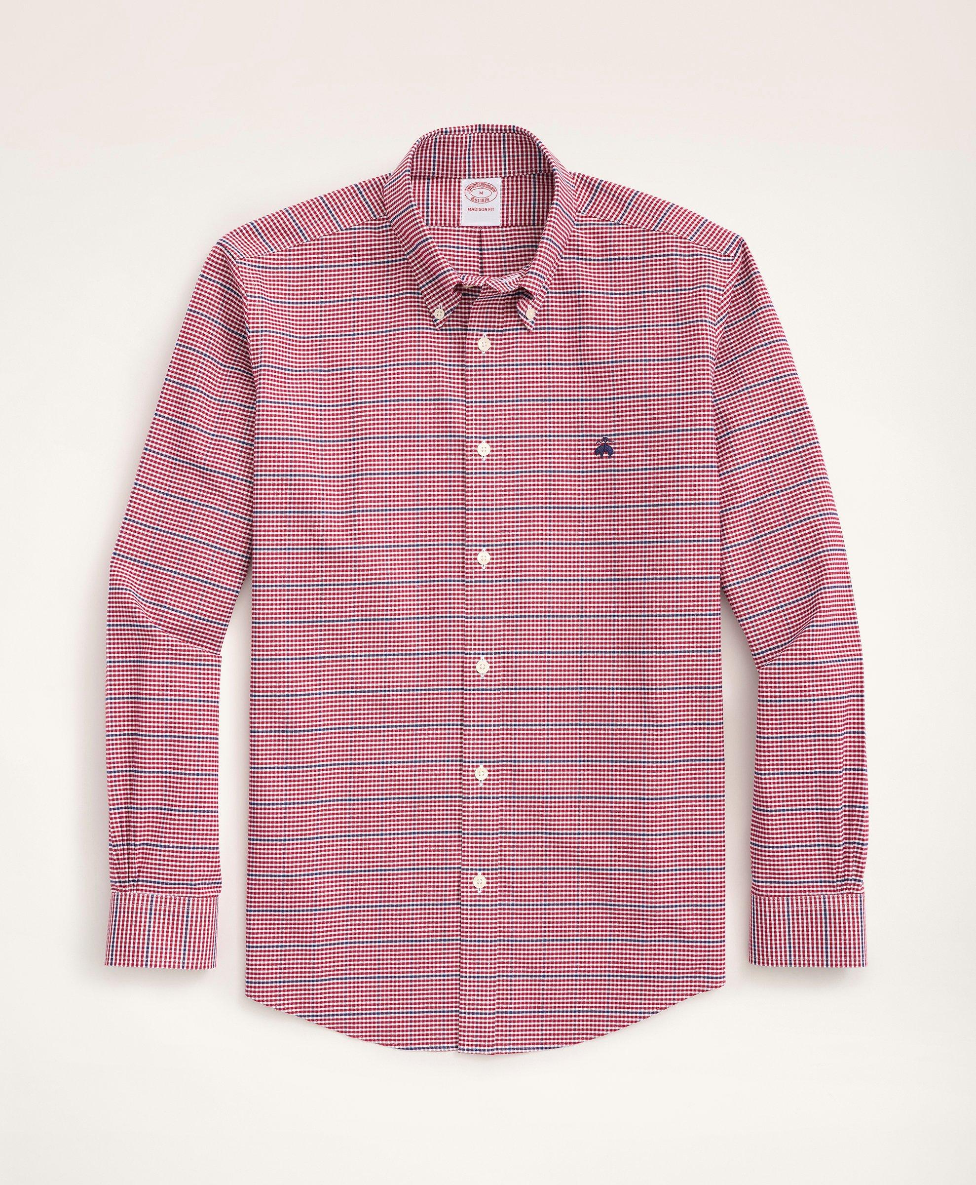 Stretch Madison Relaxed-Fit Sport Shirt, Non-Iron Oxford Button Down Collar Micro-Check, image 1