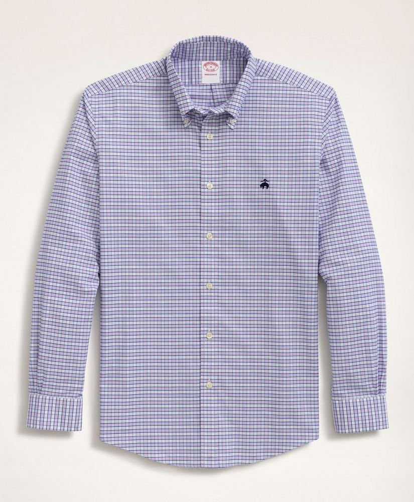 Stretch Madison Relaxed-Fit Sport Shirt, Non-Iron Mini-Check Oxford Button Down Collar, image 1