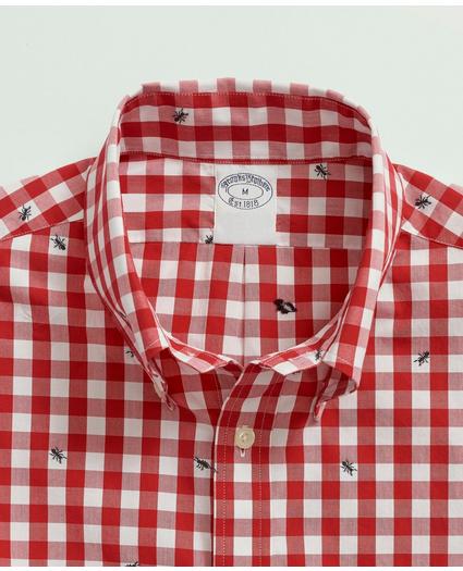 Washed Cotton Poplin Button-Down Collar, Embroidered Gingham Short-Sleeve Sport Shirt, image 2