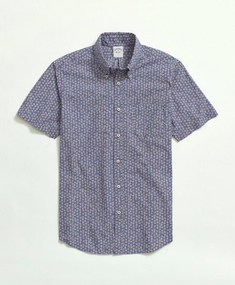 Cotton Poplin Button-Down Collar, Floral Print Short-Sleeve Sport Shirt, image 1