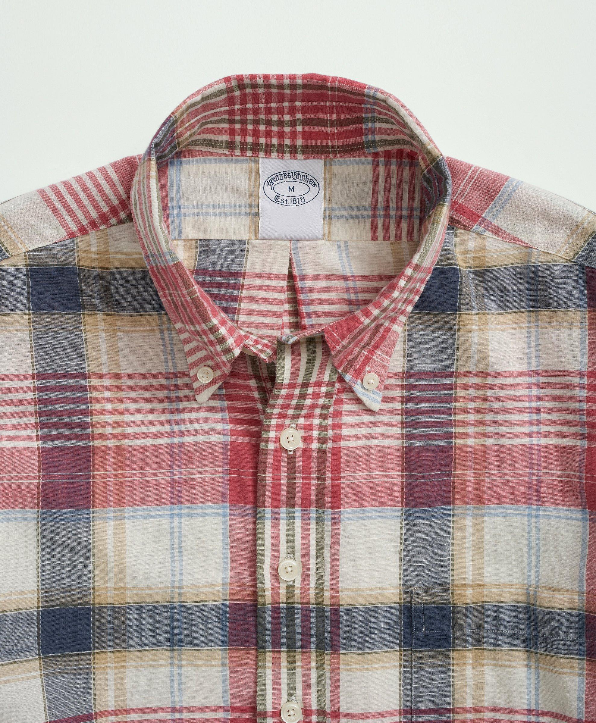 Washed Cotton Madras Popover Button-Down Collar Sport Shirt, image 2