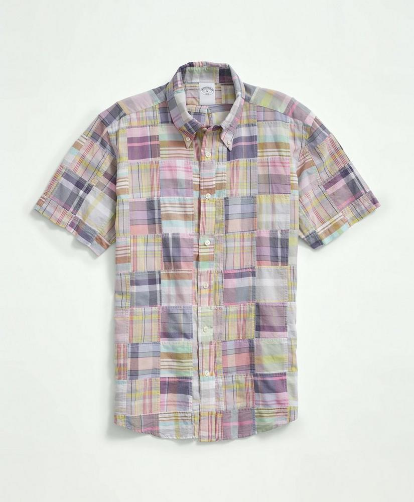 Washed Cotton Madras, Patchwork Short-Sleeve Sport Shirt, image 1