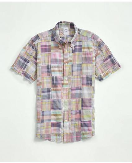 Washed Cotton Madras, Patchwork Short-Sleeve Sport Shirt, image 1