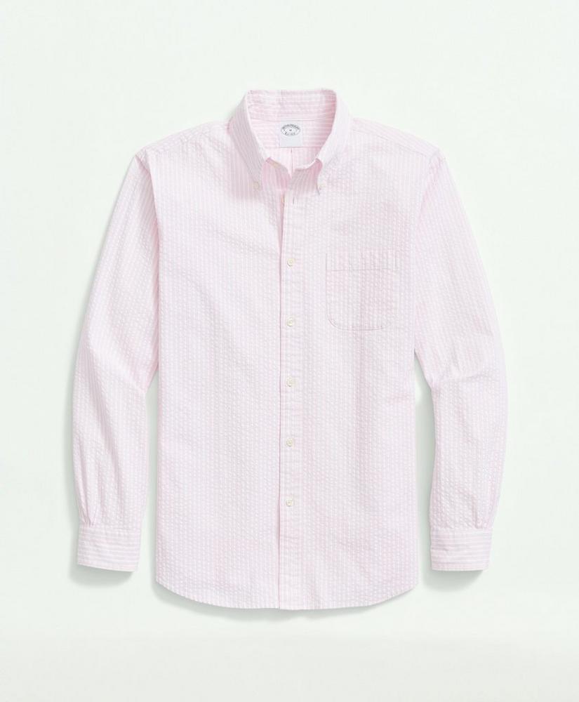 Stretch Cotton Seersucker Button-Down Collar, Bengal Stripe Sport Shirt, image 1