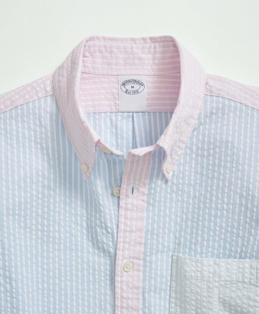 Washed Stretch Cotton Seersucker Button-Down Collar, Fun Stripe Sport Shirt, image 2