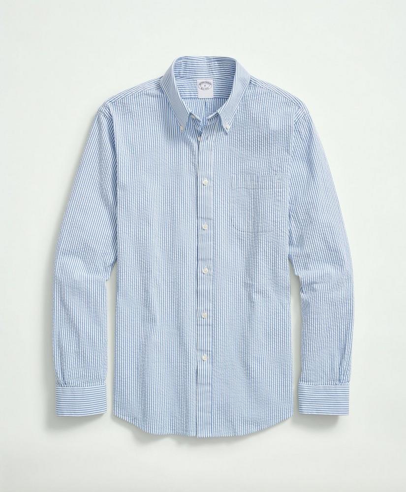 Washed Cotton Seersucker Button-Down Collar, Stripe Sport Shirt, image 1
