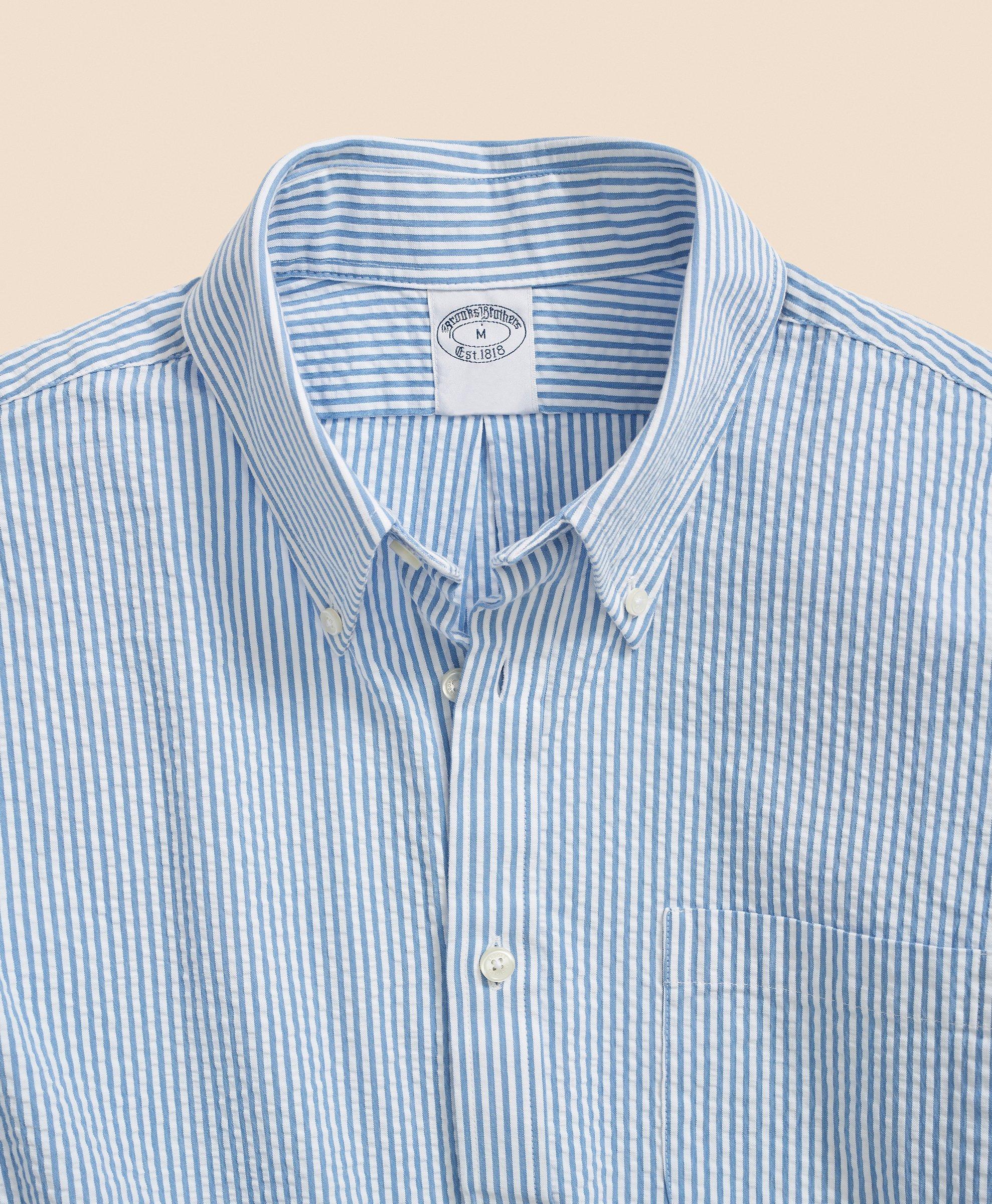 Washed Cotton Seersucker Button-Down Collar, Stripe Sport Shirt