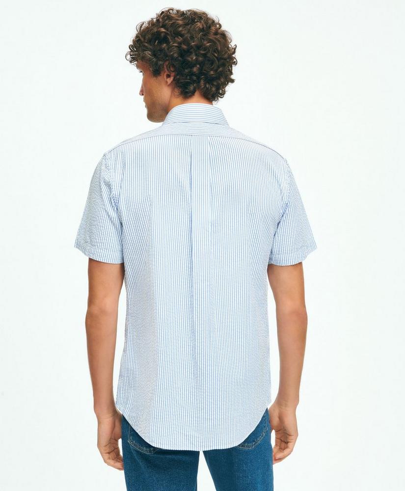 Washed Cotton Seersucker Button-Down Collar, Stripe Short-Sleeve Sport Shirt, image 3