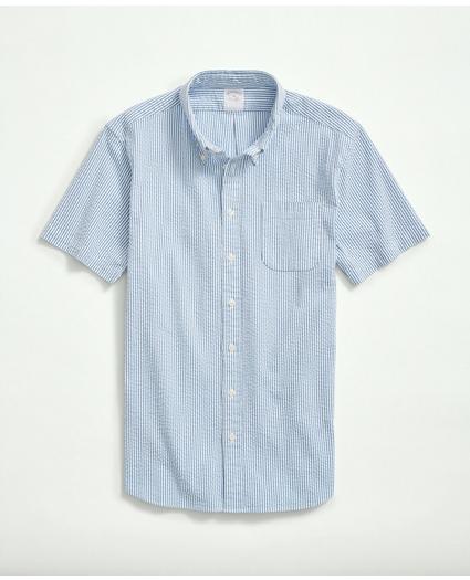 Washed Cotton Seersucker Button-Down Collar, Stripe Short-Sleeve Sport Shirt, image 2