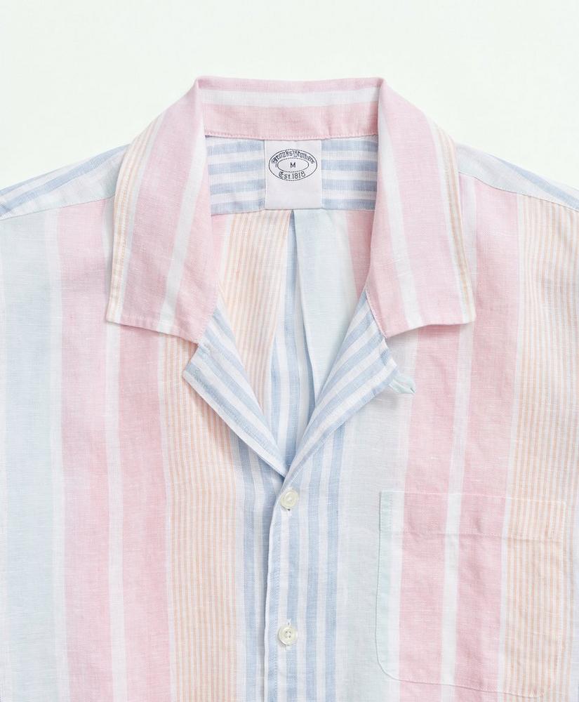 Irish Linen Camp Collar, Awning Stripe Short-Sleeve Sport Shirt, image 3