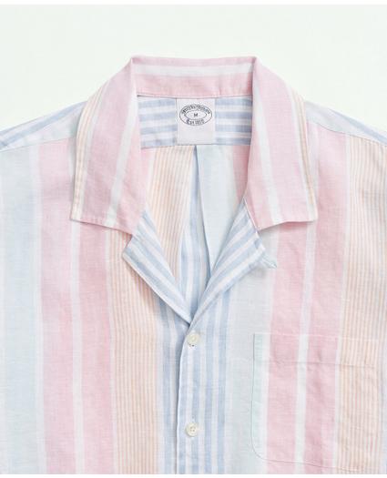 Irish Linen Camp Collar, Awning Stripe Short-Sleeve Sport Shirt, image 3