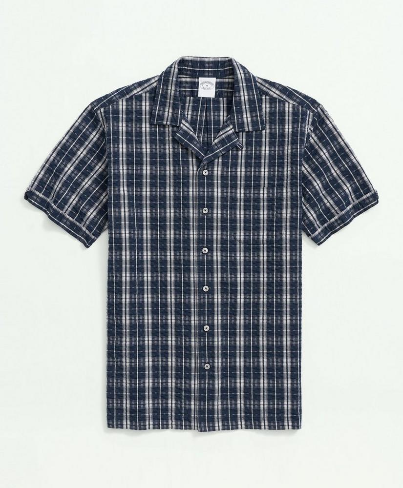 Stretch Cotton Camp Collar, Seersucker Short-Sleeve Sport Shirt, image 1