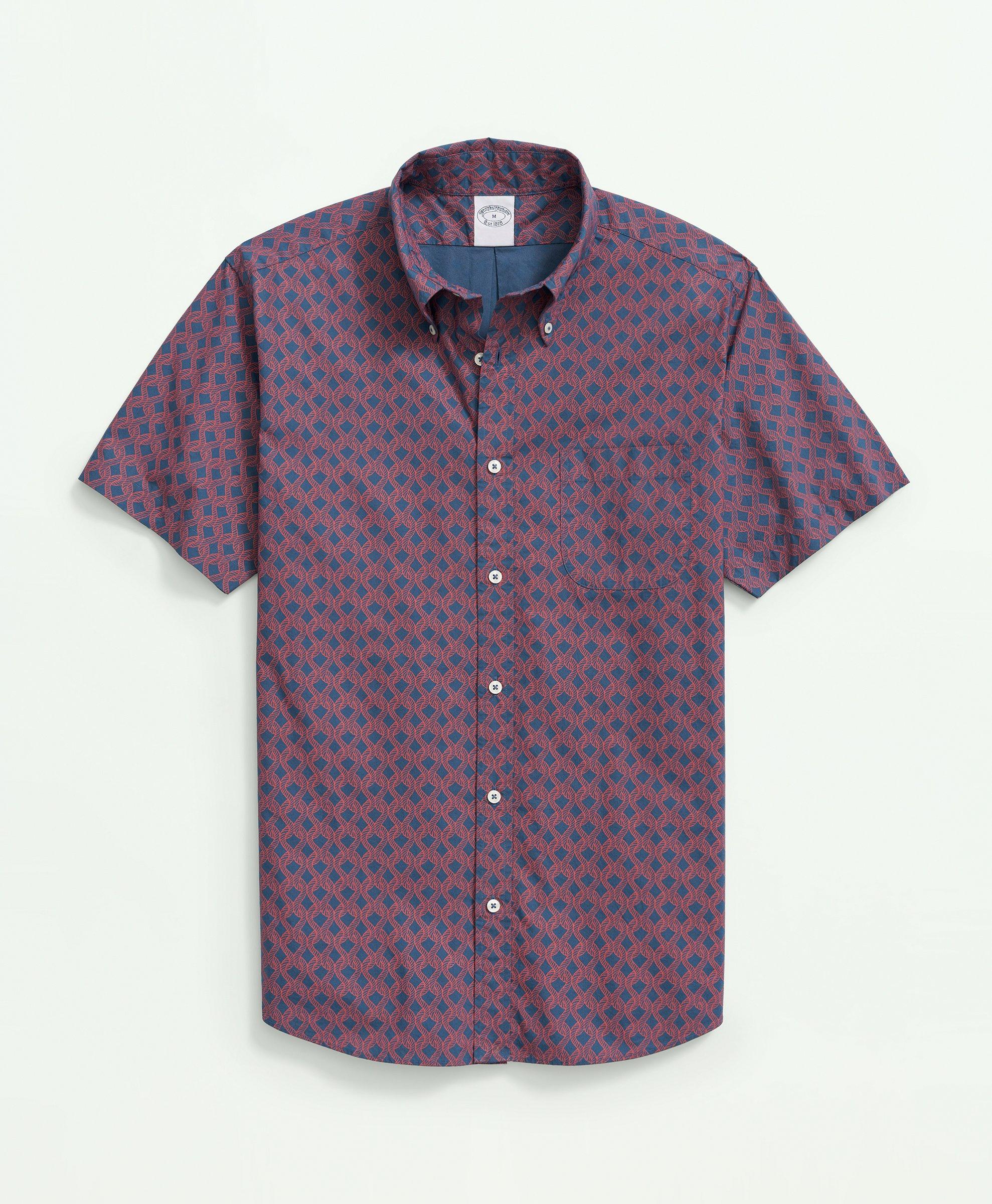 Cotton Poplin Button-Down Collar, Rope Print Short-Sleeve Sport Shirt, image 1
