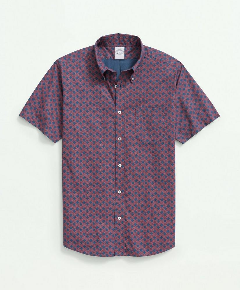 Cotton Poplin Button-Down Collar, Rope Print Short-Sleeve Sport Shirt, image 1
