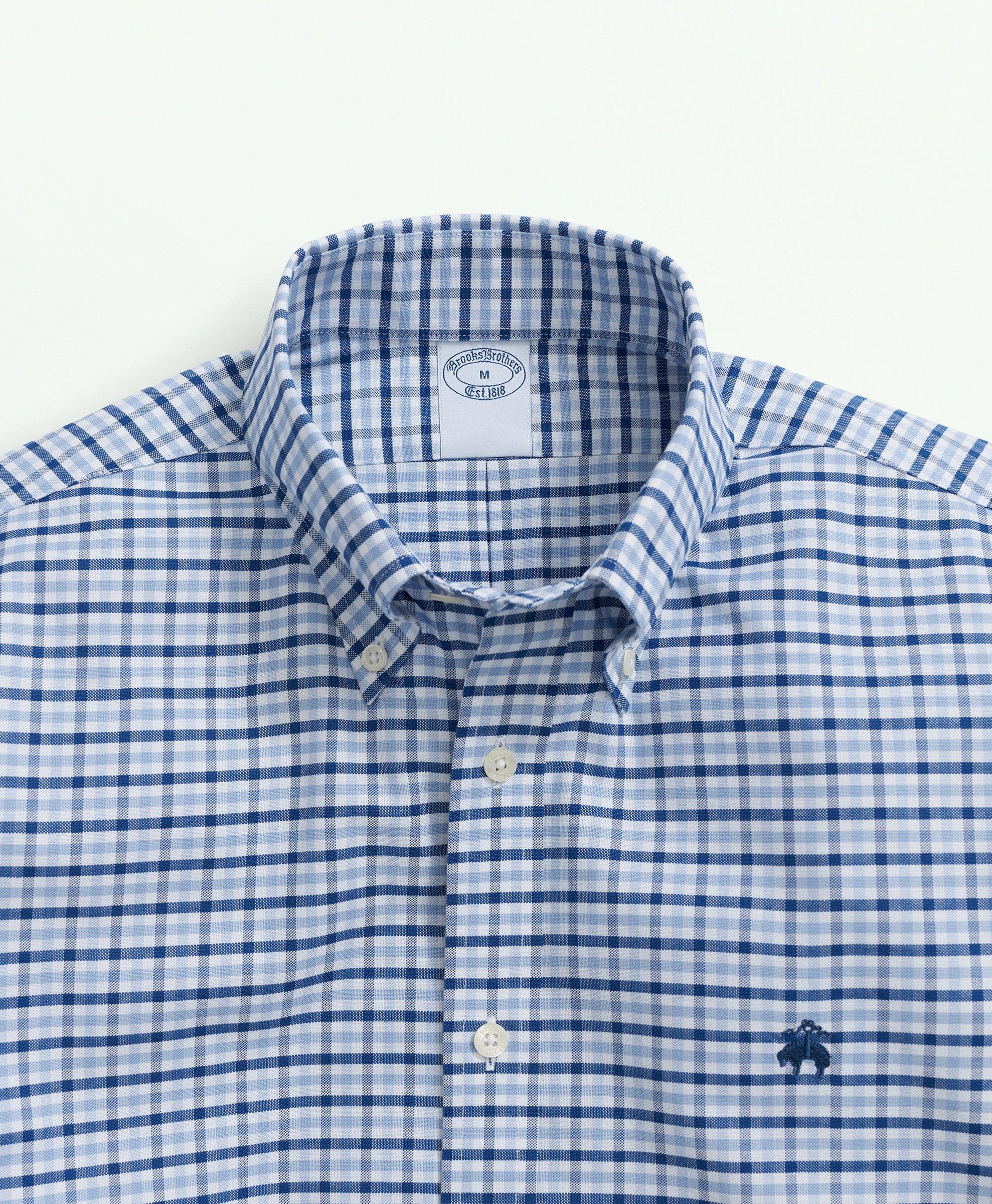 Stretch Cotton Non-Iron Oxford Polo Button-Down Collar, Gingham Shirt