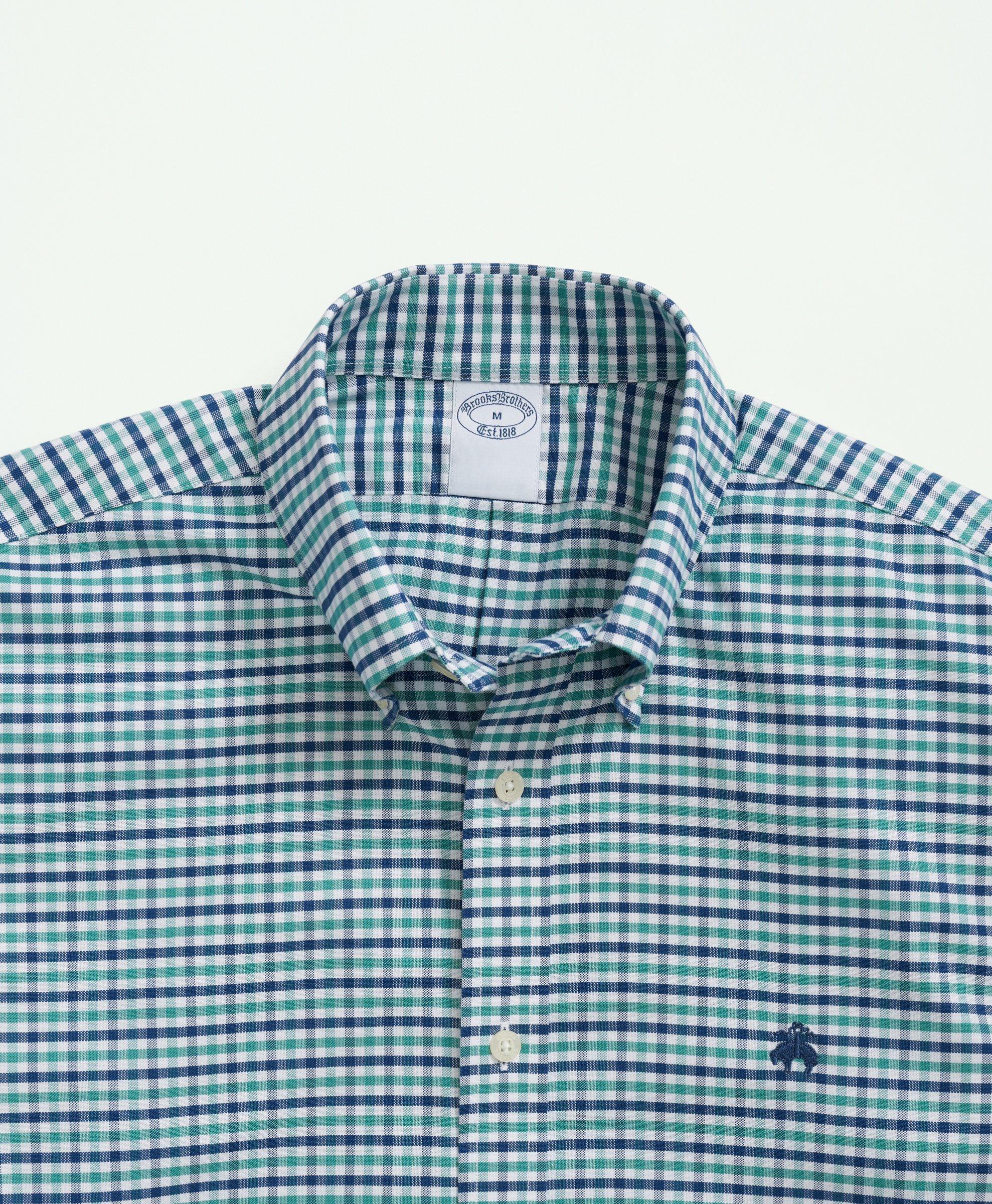 Stretch Cotton Non-Iron Oxford Polo Button-Down Collar, Gingham Shirt