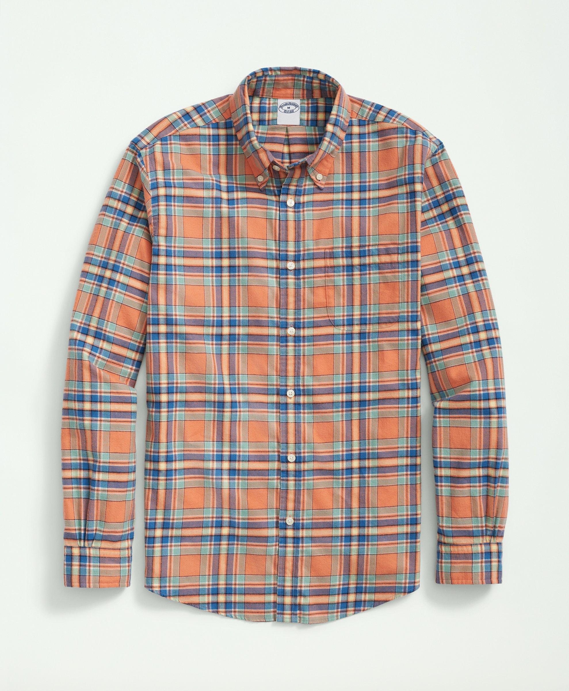 Men's Long Sleeve Flannel Shirt W/Button DownCollar (Orange/Black