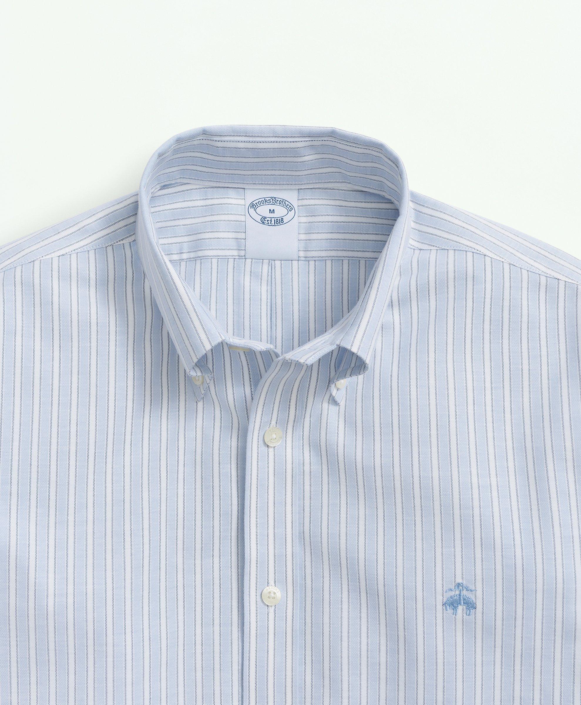 Stretch Cotton Non-Iron Oxford Polo Button-Down Collar, Outline Striped ...